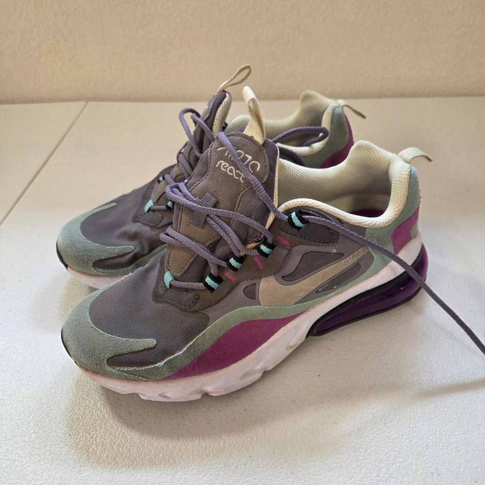 Nike Air Max 270 React Kids Youth Size 4Y Casual Running Shoes Purple Teal‎